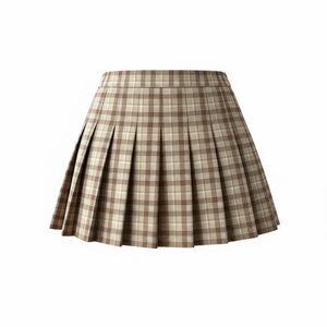 Plaid Pleated Women's Skirt - Brown and Cream